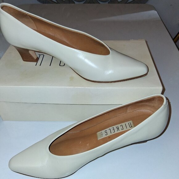 Vintage Nickels Ivory Calf Leather Italy Classic Pumps Heels w/Box NATASHA 8M - Picture 2 of 8